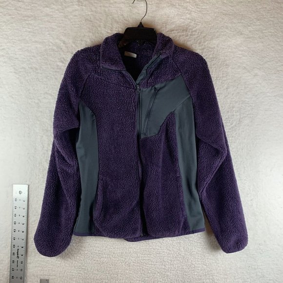 Columbia Sherpa Jacket Womens Medium Purple Gray Stretch Mock Neck Full Zip 8033 - Picture 1 of 7